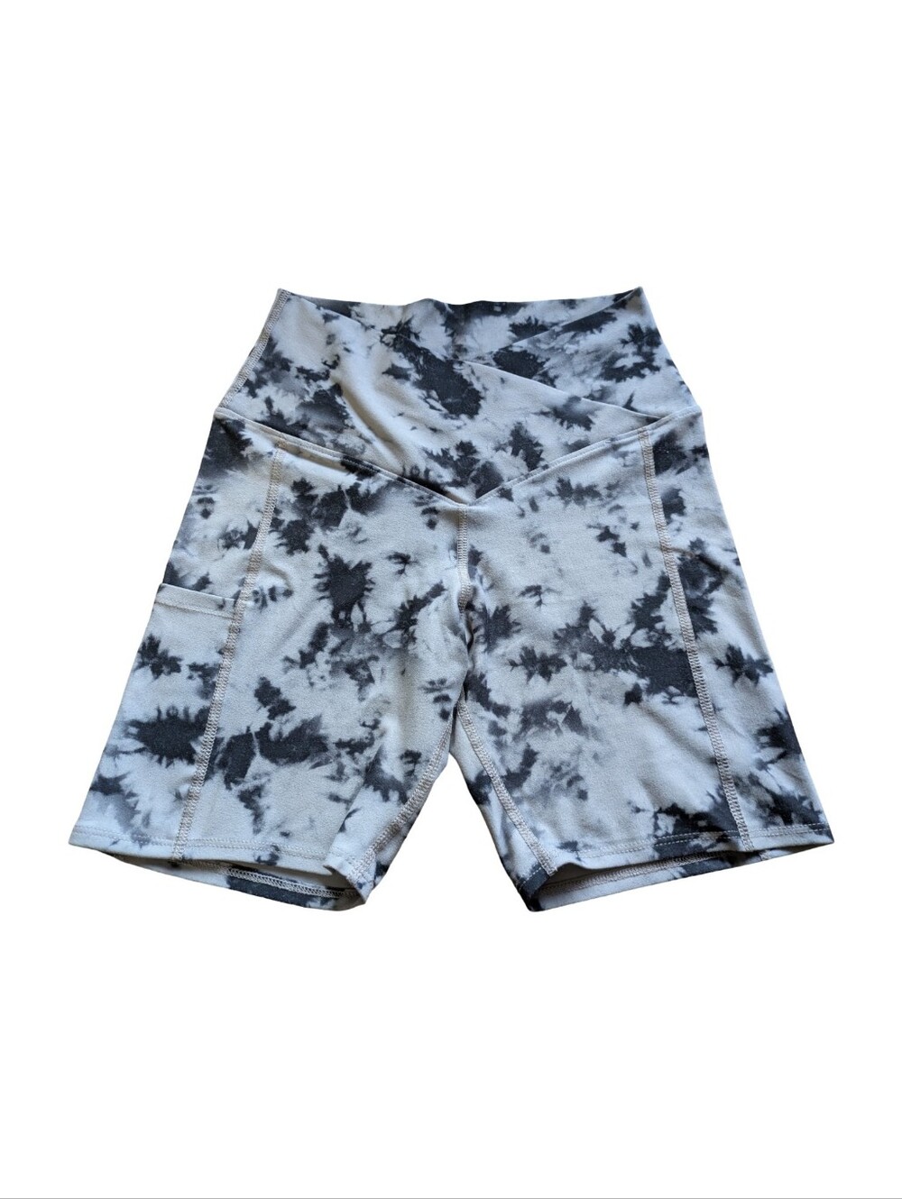 Women's Tie-Dye High-Rise Athletic Cross Waist Bike Shorts — Black & White
